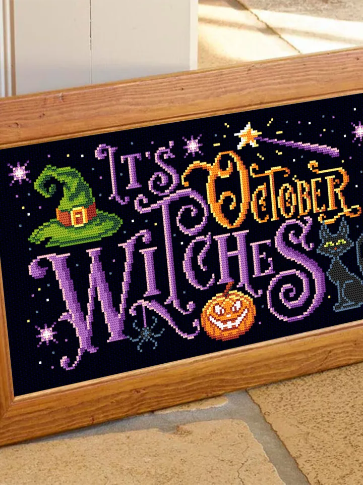 Halloween quotes cross stitch pattern download PDF Witch cross stitch chart, Cute Halloween pattern digital PDF, DIY Halloween decor #H33