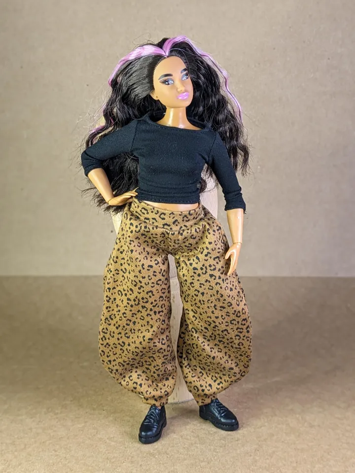 Handmade leopard printed hippie pants for 1/6 scale fashion female dolls