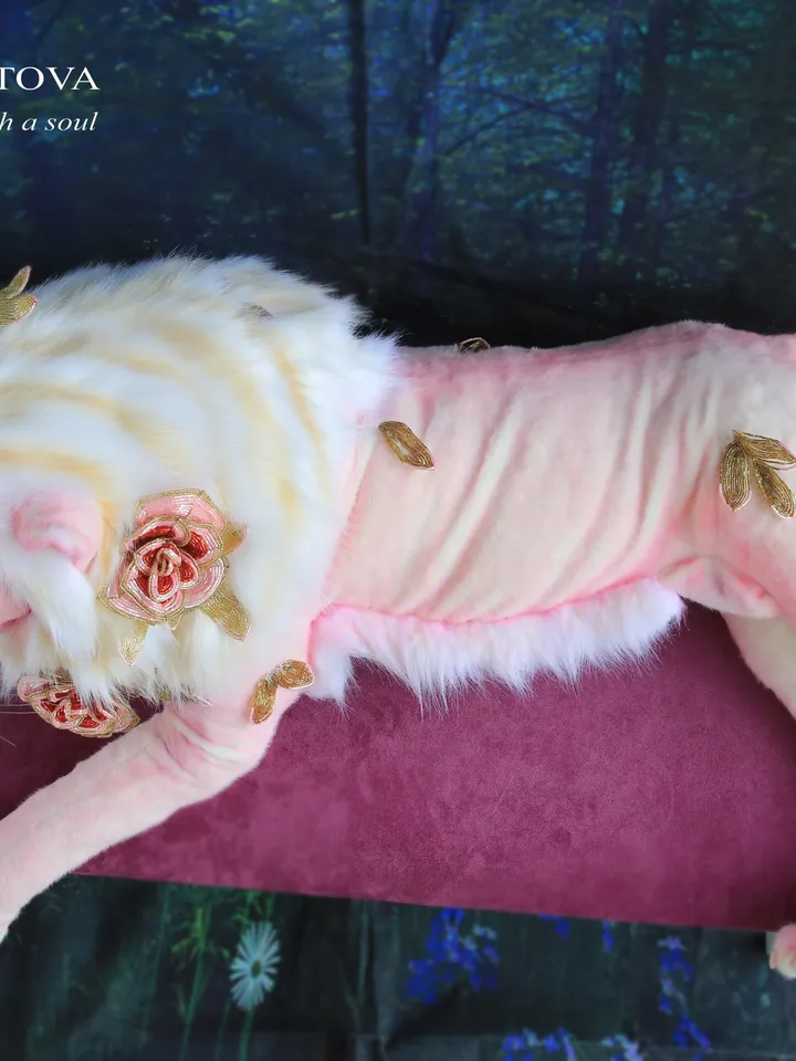 Lion Marshmallow realistic plush animals. Ooak toy. Pink Lion stuffed toy