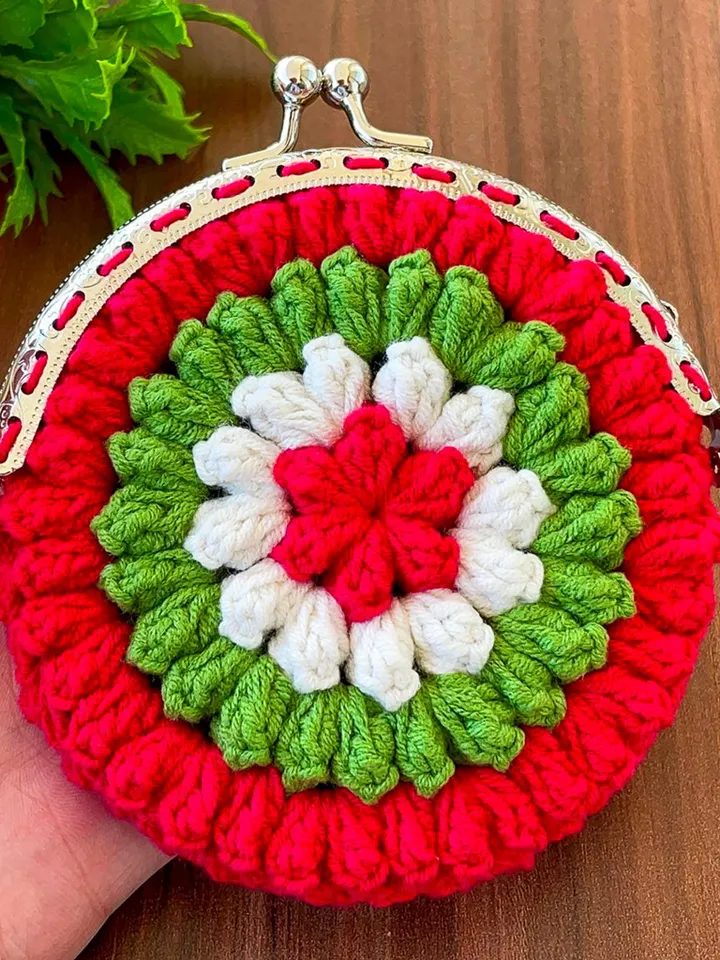 Crochet Flower Coin Purse PDF Pattern, Small Floral Crochet Pouch, Handmade Wallet Design, Christmas Crochet Bag PDF, Instant Download