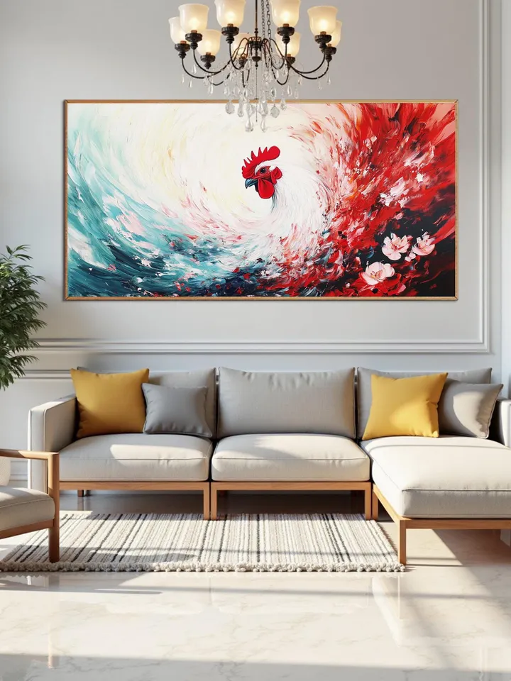 Large Impasto Rooster Painting, Colorful Abstract Animal Art, Textured 3D Original Artwork, Modern Farmhouse Decor,Kitchen Wall Art,Bird Art