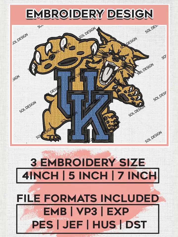 NCAA UK Wildcats Team Word Mascot Logo Embroidery Design Files, NCAA Kentucky Wildcats Machine Embroidery, NCAA Teams, 3 sizes, NCAA Machine embroidery designs, Digital Download