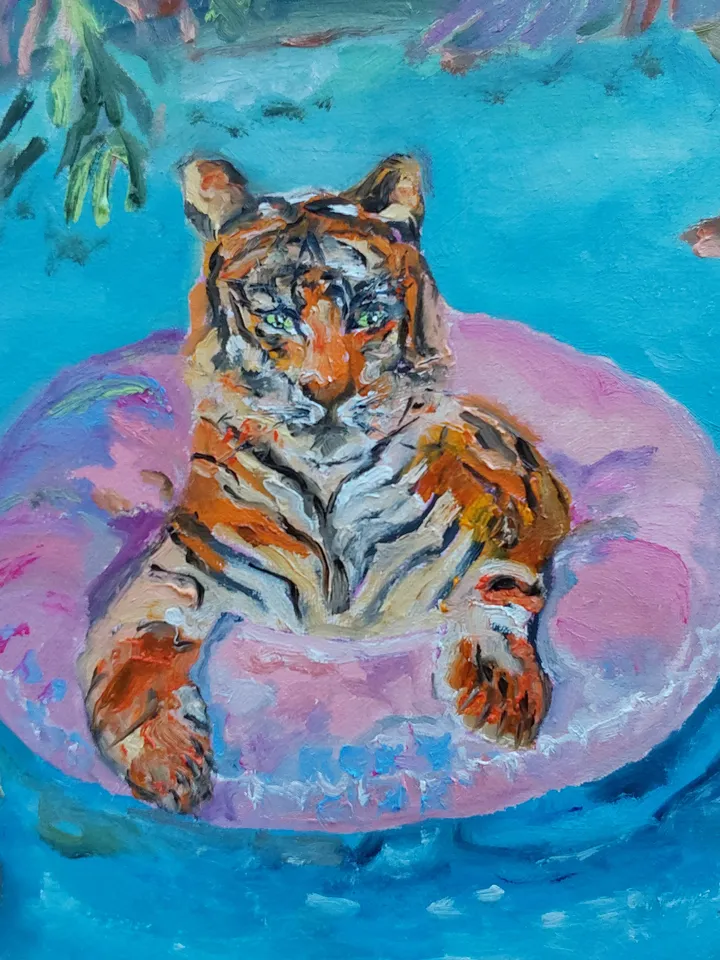 Oil painting 30x40cm (12x16 inches). Tigress at the resort