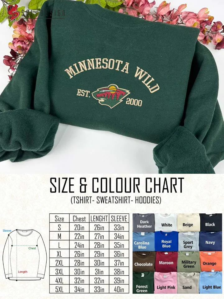 Minnesota Wild Est 2000 Embroidered Sweatshirt, NHL Team Embroidered Sweater, NHL Minnesota Wild Shirt, Hockey Team Embroidered Hoodie, Unisex Crewneck, NHL Hockey Team Fan Gift Tee