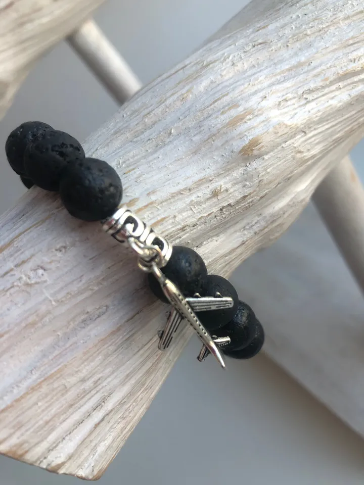 Genuine Lava Stone Bracelet with Airplane | Travellers Bracelet | Gift for her | Gift for Thraveler | Nomad Gift | Bali Jewerly Handmade