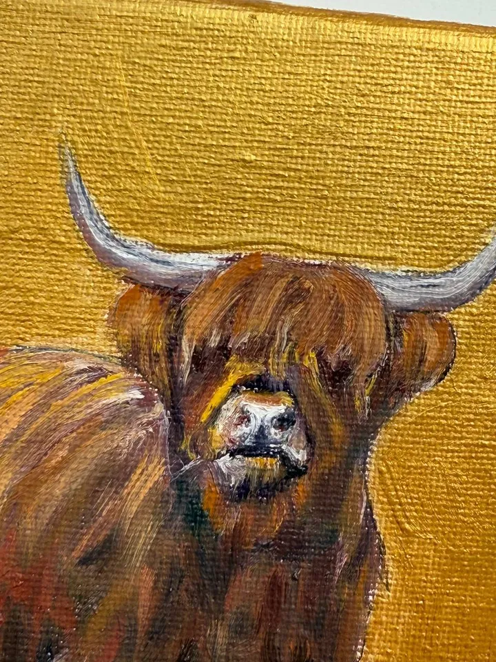 Cow Original Painting On Canvas Farm Art Animal Painting Small Oil Painting Pastoral Art Cottagecore Wall Art Caw Art Farm Decor