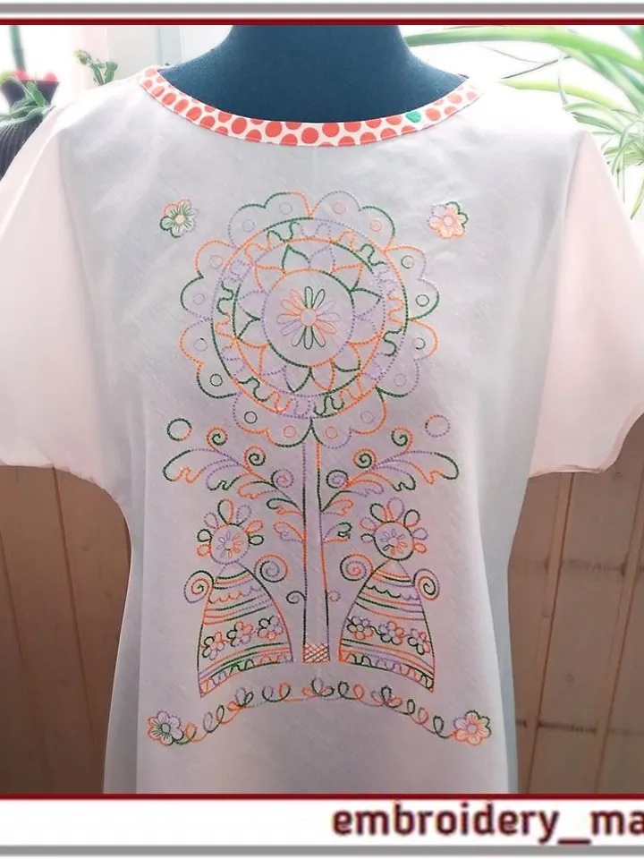 Machine embroidery design Single color chain stitch folk style by Embroidery Manavi 05