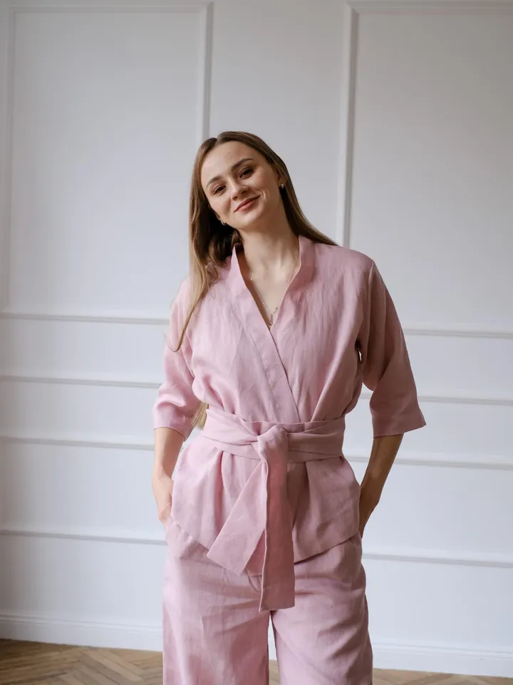 Linen suit - Kimono jacket with pants for women - Linen pants - Linen clothing womens