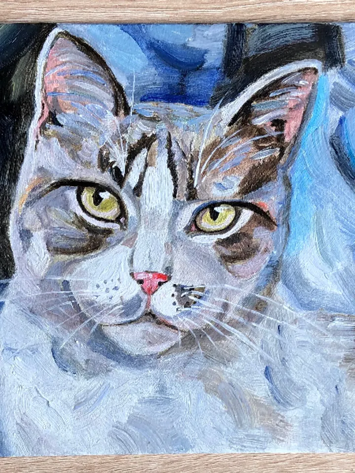 Cat portrait original oil painting hand painted modern impasto painting wall art 6x9 inches