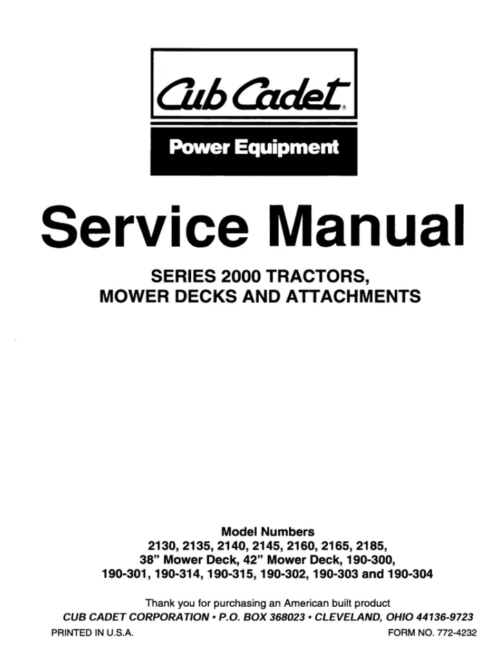 CUB CADET 2000 2135 LAWNMOWER TRACTOR MANUAL SERVICE ENGINE REPAIR