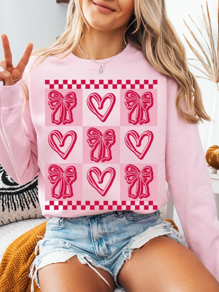 Valentine's day Heart Coquette bow PNG Retro Valentine Shirt Design Checker Valentine's Day Png Valentine Love Png Happy VDay Png ORIGINAL