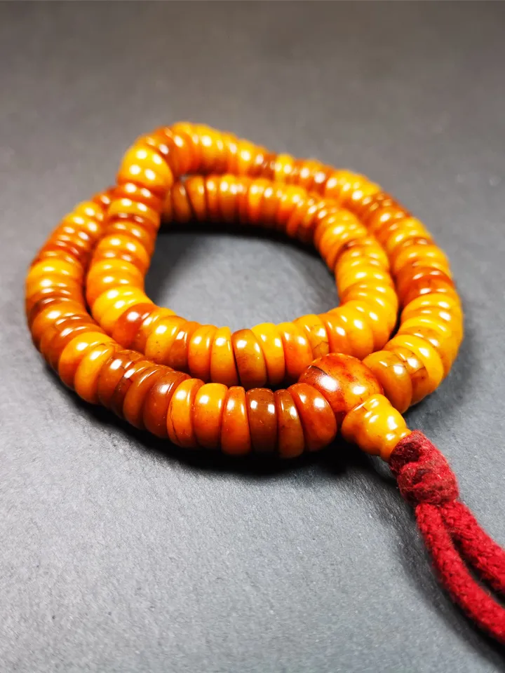 Gandhanra Original Wave Shape Tibetan Yak Bone Mala Beads Necklace, Hand-carved Tibetan Prayer Beads for Meditation