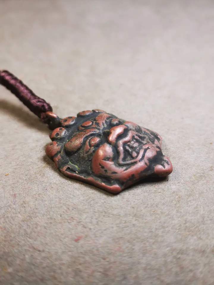 Gandhanra Antique Tibetan Amulet Badge,Mahakala Pendant, Buddhist Protector Deity, 50 Years Old