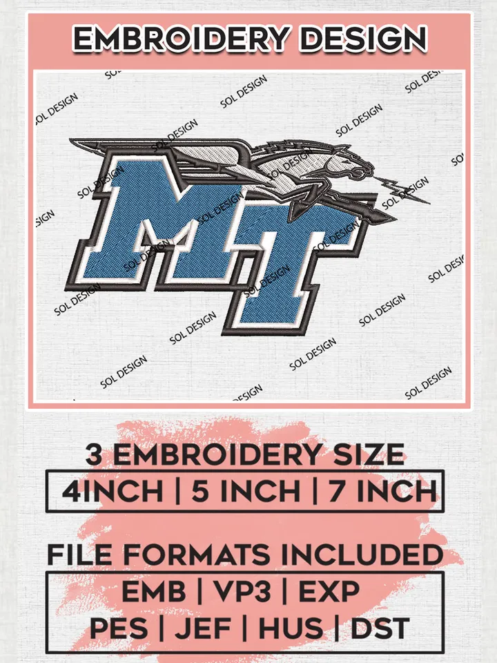 Middle Tennessee Blue Raiders Logo Machine Embroidery Design, NCAA Raiders Embroidery Design Design files, NCAA Embroidery Designs, NCAA Machine Embroidery Designs, Digital Download