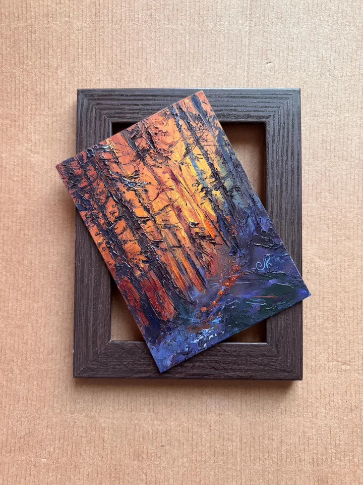 Original Landscape Forest Oil Painting Sunset Wall Art