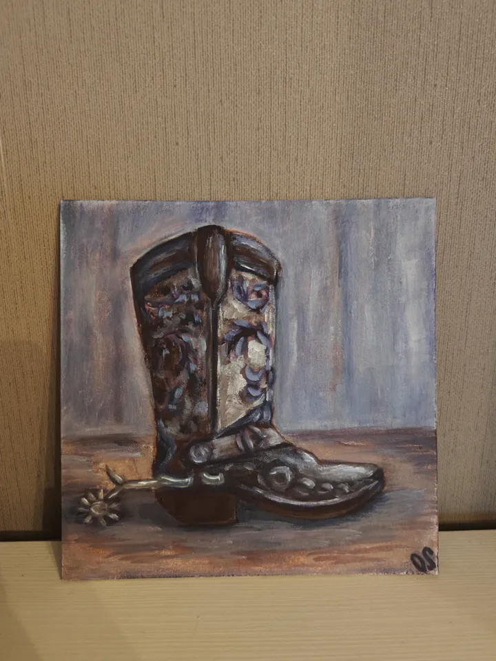 Cowboy Boot Original Painting Western Boots For Cowboy Original Art Cowboy Boots For Real Men Artwork Cowboy Boots Wall Decor 8 x 8 inches by OlgaSokolovaArt