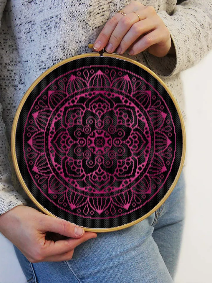 Monochrome mandala cross stitch pattern download PDF Easy mandala pattern digital PDF Circle cross stitch Floral ornament cross stitch #M72