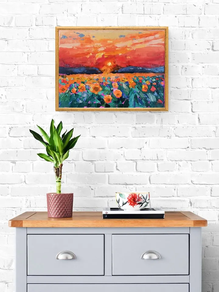 Sunflower Field Painting Original Art Impasto Oil Painting Landscape Verafe