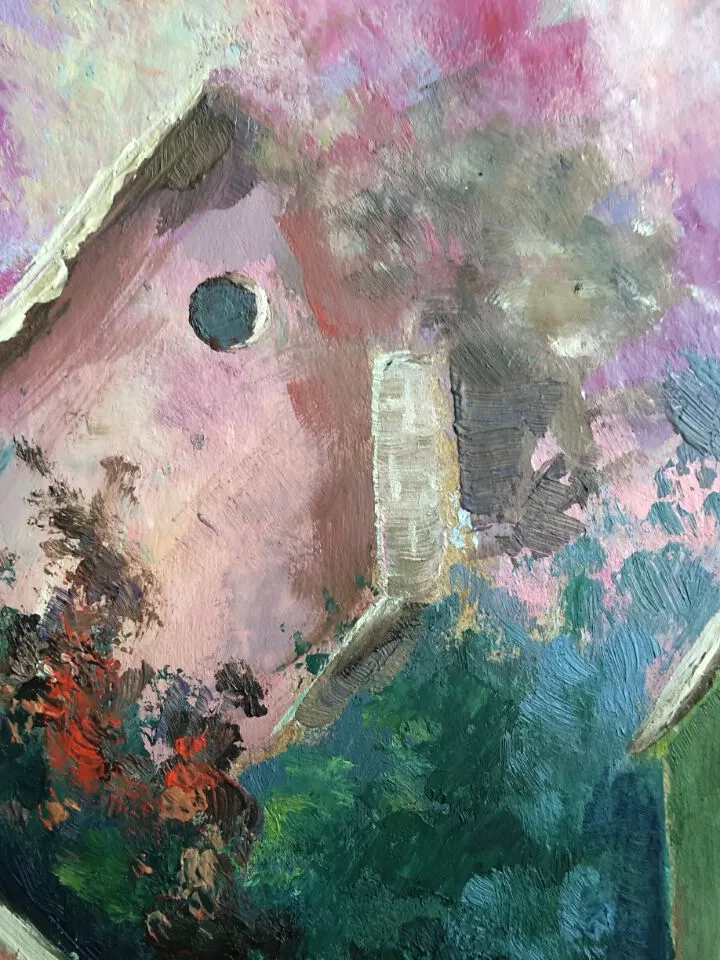 Colorful fairy-tale houses Original Oil Painting.