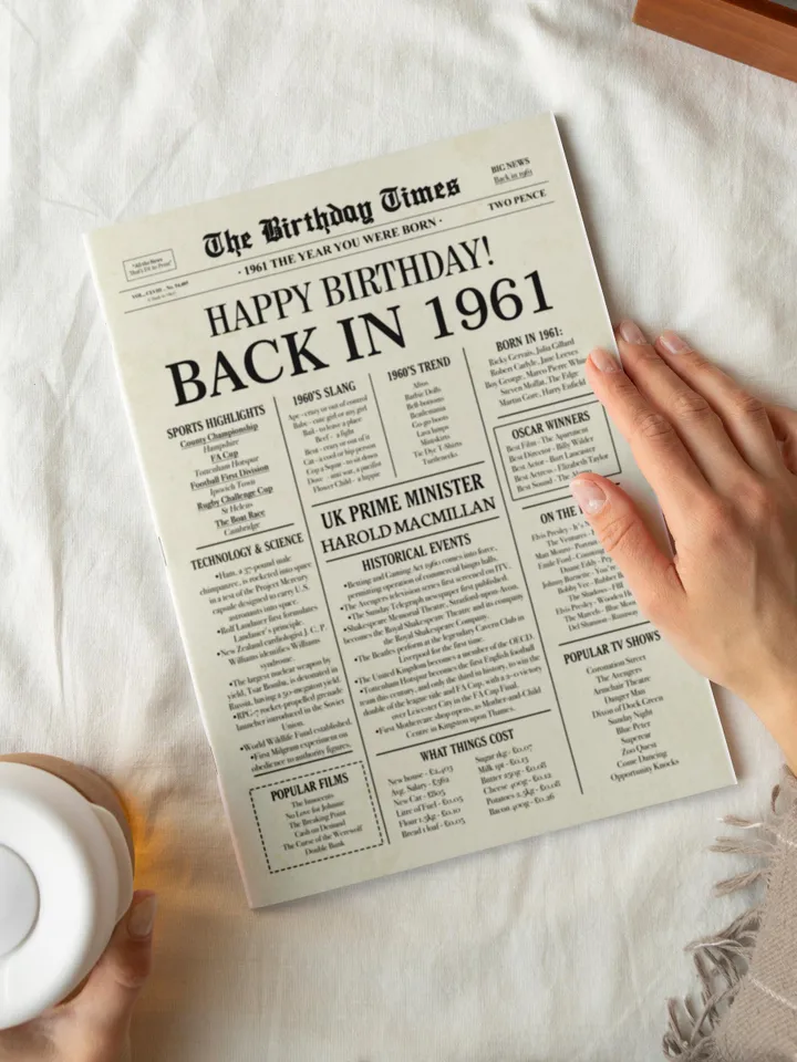 64th Birthday Newspaper Poster Back in 1961 Printable Sign 1961 Birthday Fun Facts 64 Years Ago UK Digital Download