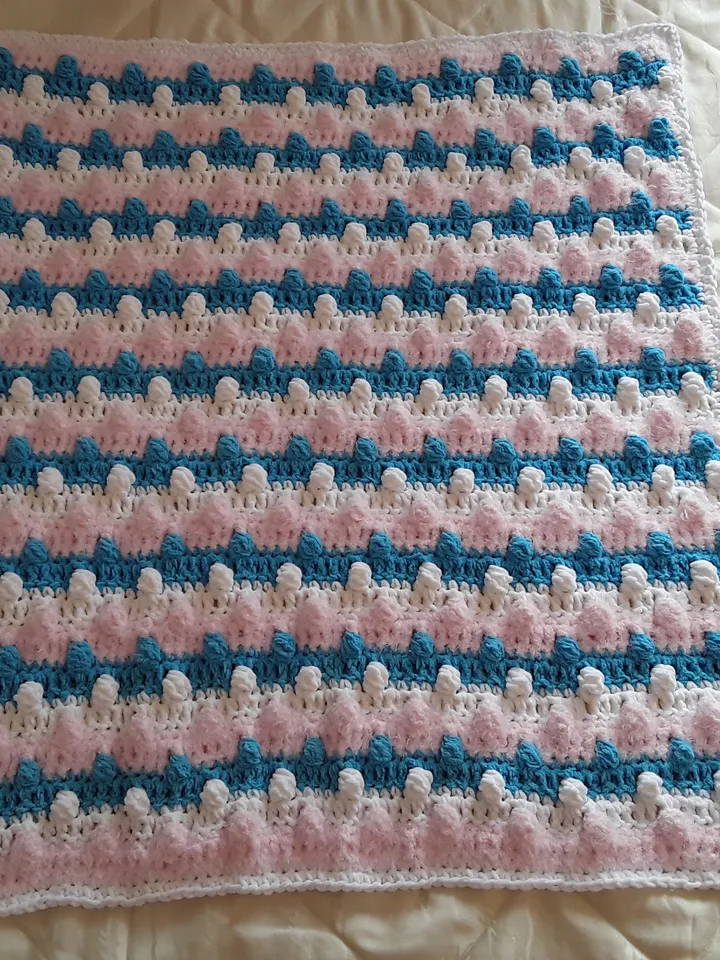 Crochet Baby Blanket Pattern, how to crochet the Bobble Stitch, Bobble Blanket Crochet Pattern, crochet pattern pdf file in English, crochet Baby gift, crochet nursery decor, handmade gift