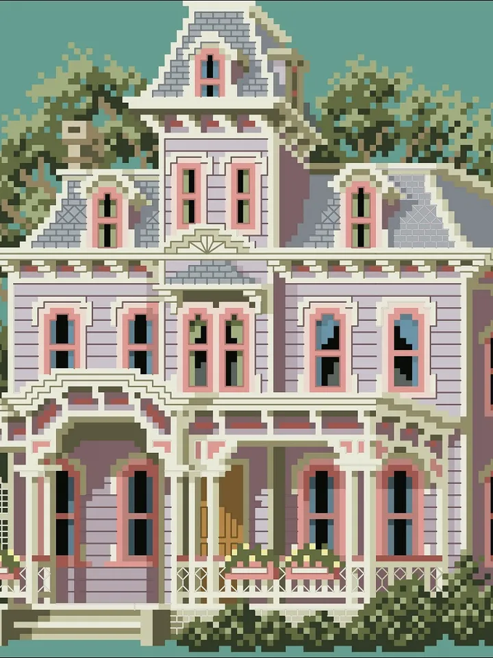 Vintage Cross Stitch Pattern Victorian House Counted Digital Download PDF