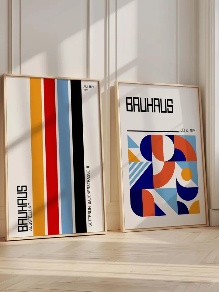 Bauhaus poster set of 3 premium printable wall art prints mid century modern minimalist abstract geometric bundle digital download poster