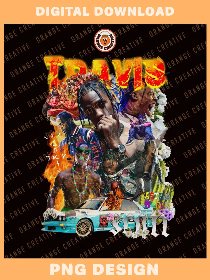 Vintage Tra.vis Scott Rapper Bootleg T-shirt PNG, 90s Bootleg Template, Graphic Tra.vis Scott PNG Files, Custom Bootleg Hip Hop Rap Tee, Digital Download