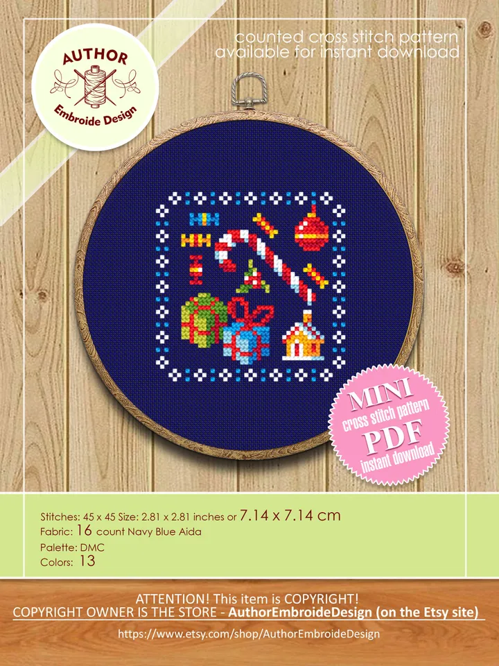 Mini Christmas cross stitch pattern download PDF Winter holiday embroidery PDF Small cross stitch chart DIY Christmas gifts Tiny pattern #N1