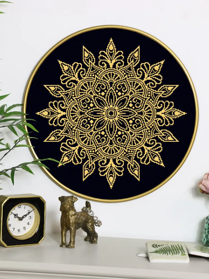 Flower mandala cross stitch pattern download PDF Simple mandala digital Monochrome cross stitch Modern cross stitch chart Home decor #M165