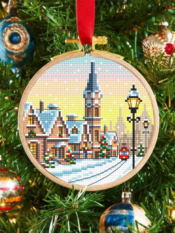 Christmas city cross stitch pattern PDF download Winter landscape cross stitch, Christmas pattern digital PDF, Snow pattern beginner #N178
