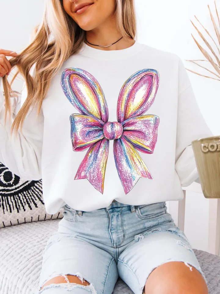 Colorful Glitter Brushstroke Bunny Easter png, Easter png, Bunny Bow png, Bunny png, Easter kids png, Girls Easter Png, Preppy Easter Png