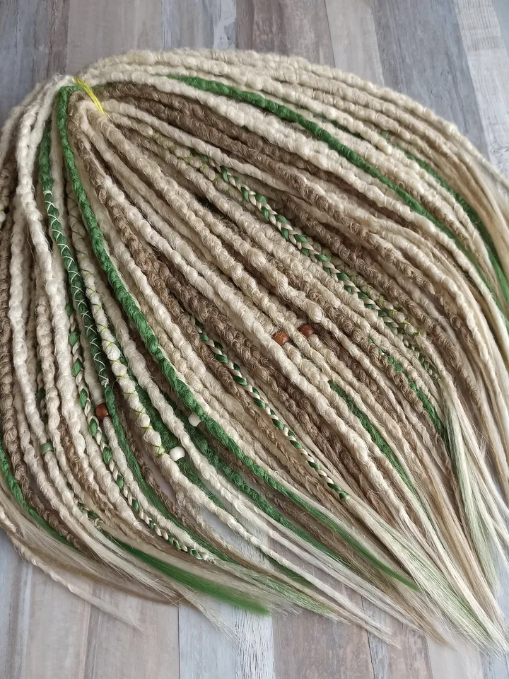 Boho Blonde Herbal Green Dread Extensions Mixed Braid Set Single or Double Ended SE DE for Custom Styling Hippie Goddess Volume Texture