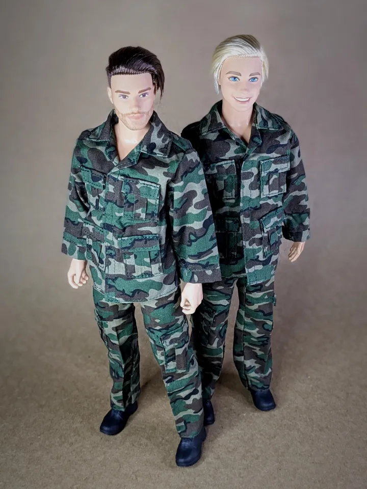 Military style jacket, pants for 12-inch fashion male dolls