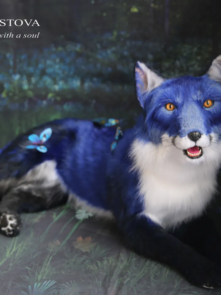 Fox realistic plush animals. Ooak toy. Blue fox stuffed toy
