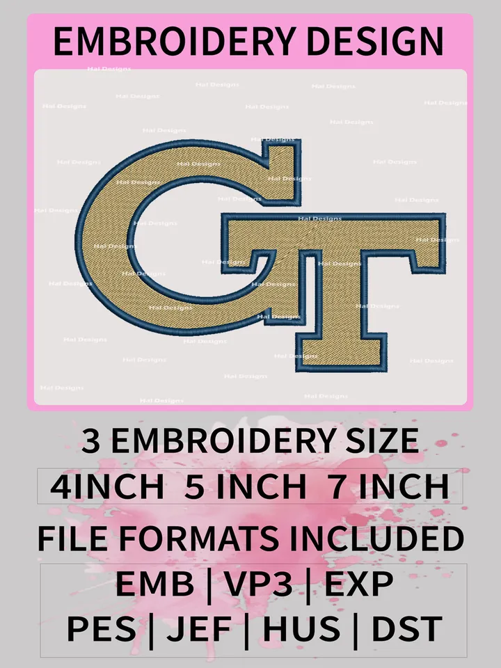 NCAA Georgia Tech Yellow Jackets Embroidery File, 3 Sizes, 6 Formats, NCAA Machine Embroidery Design, NCAA Logo, NCAA Teams