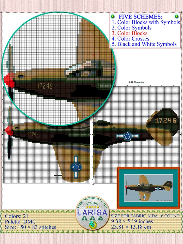 Airacobra Cross Stitch Pattern | World War II Fighter Aircraft
