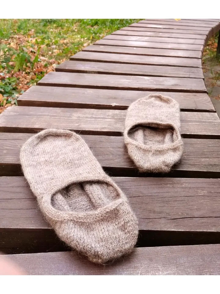Knitted footprints, short socks made of goat down, unique, luxurious, handcrafted.