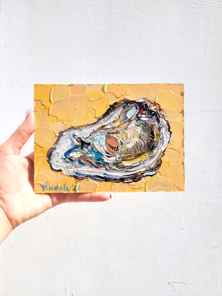 Oyster Painting Shell Original Art Impasto Oil Painting 5x7 Seafood Art Coastal Art Oyster Shell Wall Art Kitchen Wall Decor Food Painting by ArtFromVictoria