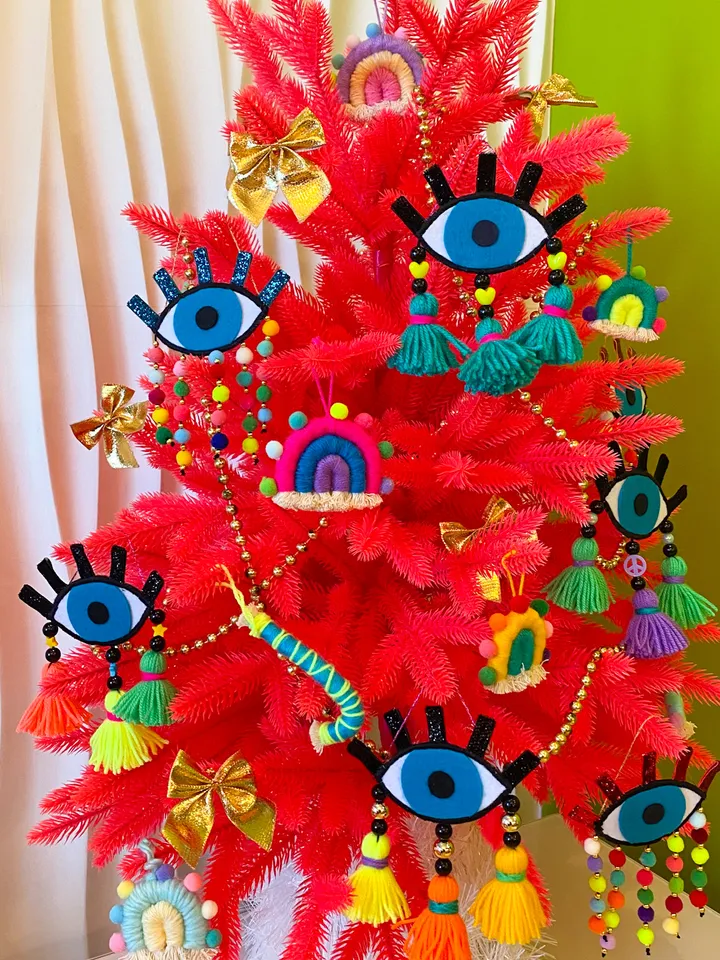 Evil eye ornaments, Cute Christmas gift set, Colorful boho home decor