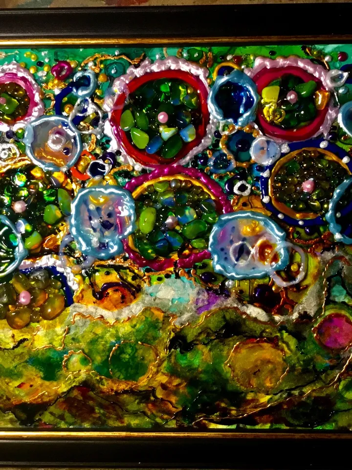 Abstract Painting on glass,stained glass panel,glass wall art,home decoration,gift,natural stones decorated.