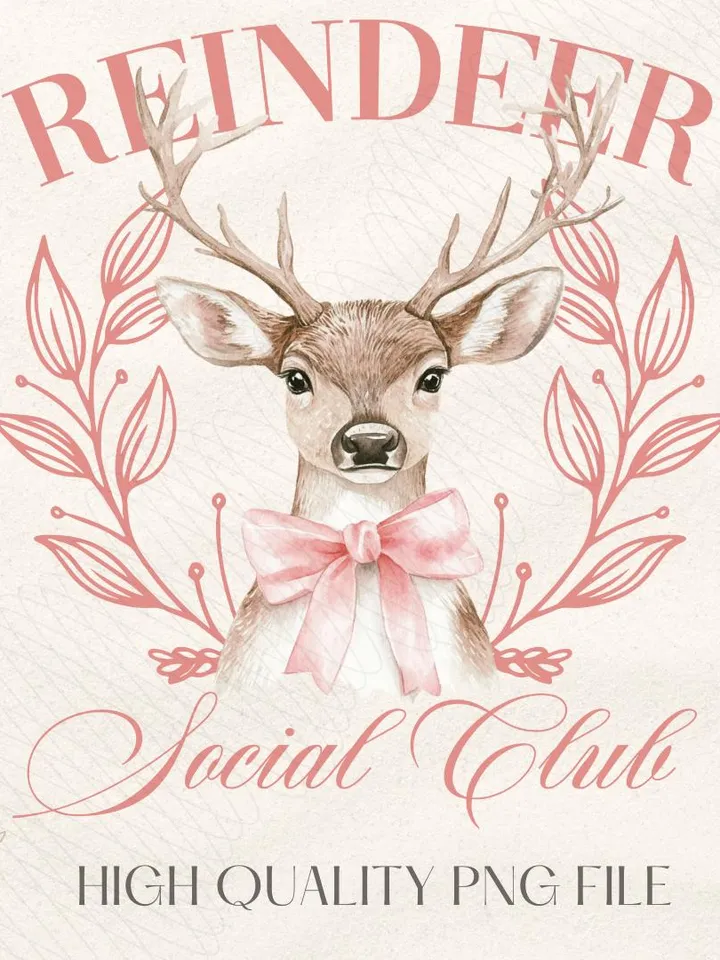 Reindeer social club png, Christmas Coquette Bow png, Santa Coquette Bow png, Christmas png, retro christmas png, christmas shirt, merry png
