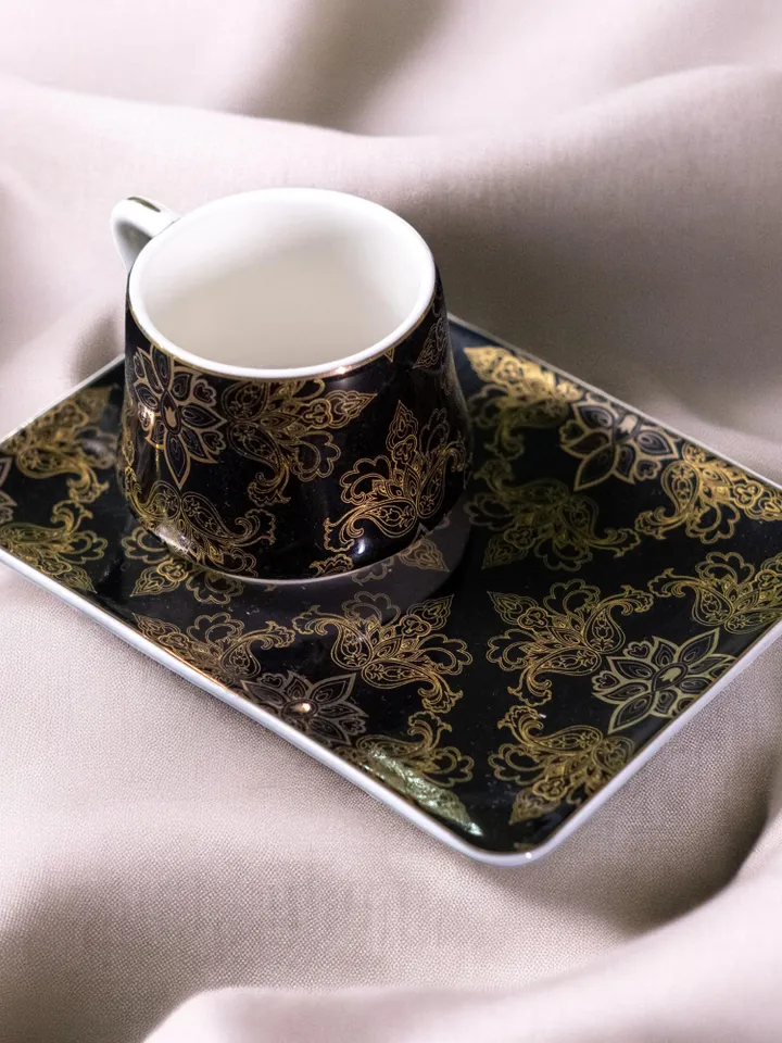 Black And Gold Luxury 12 Pieces Tea Cups And Saucers | Black and Gold Tea Cups | Elegant 12-Pieces Tea Cups
