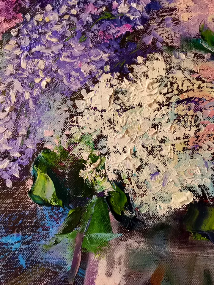 Lilac Flowers Impasto Big Oil Painting on Canvas Original Artist Svinar Oksana