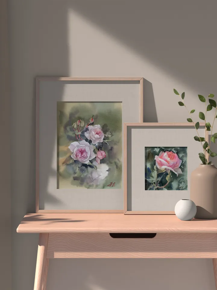 Roses painting Original watercolor flowers by Yulia Evsyukova
