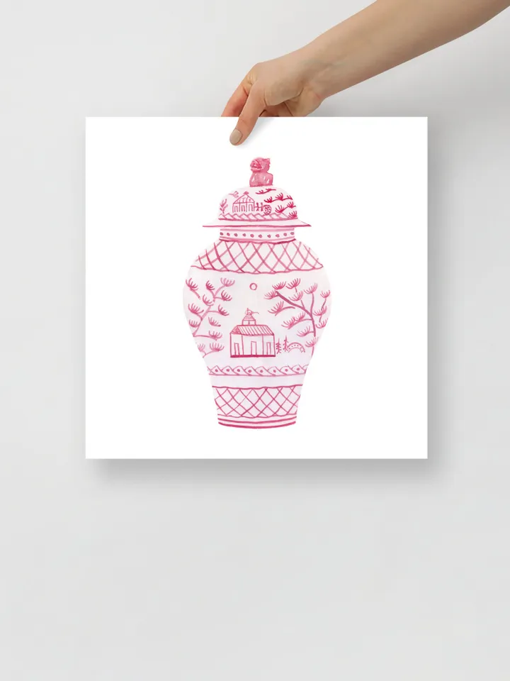 Pink Chinoiserie Set Of 2 Ginger Jar, Asian Vase Print, Dressing Room Art, Vintage Chinoiserie, Pagoda Decor Print, Chinoiserie Chic Art