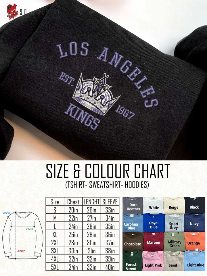 Los Angeles Kings Est 1967 Embroidered Sweatshirt, NHL Team Embroidered Sweater, NHL Los Angeles Kings Shirt, Hockey Team Embroidered Hoodie, Unisex Crewneck, NHL Hockey Team Fan Gift Tee