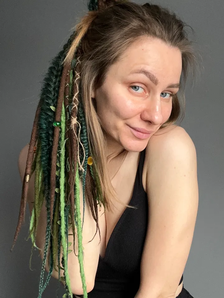 Hair band with dreadles and openwork braids, forest style, handmade accessories