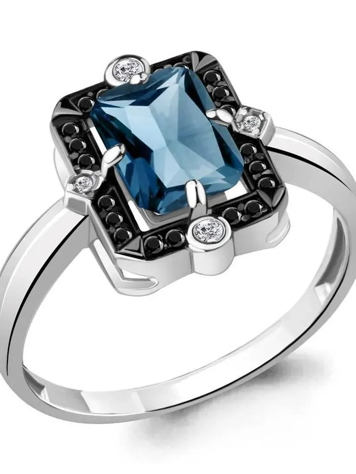Ring, silver 925, with London crystal topaz and cubic zirconia