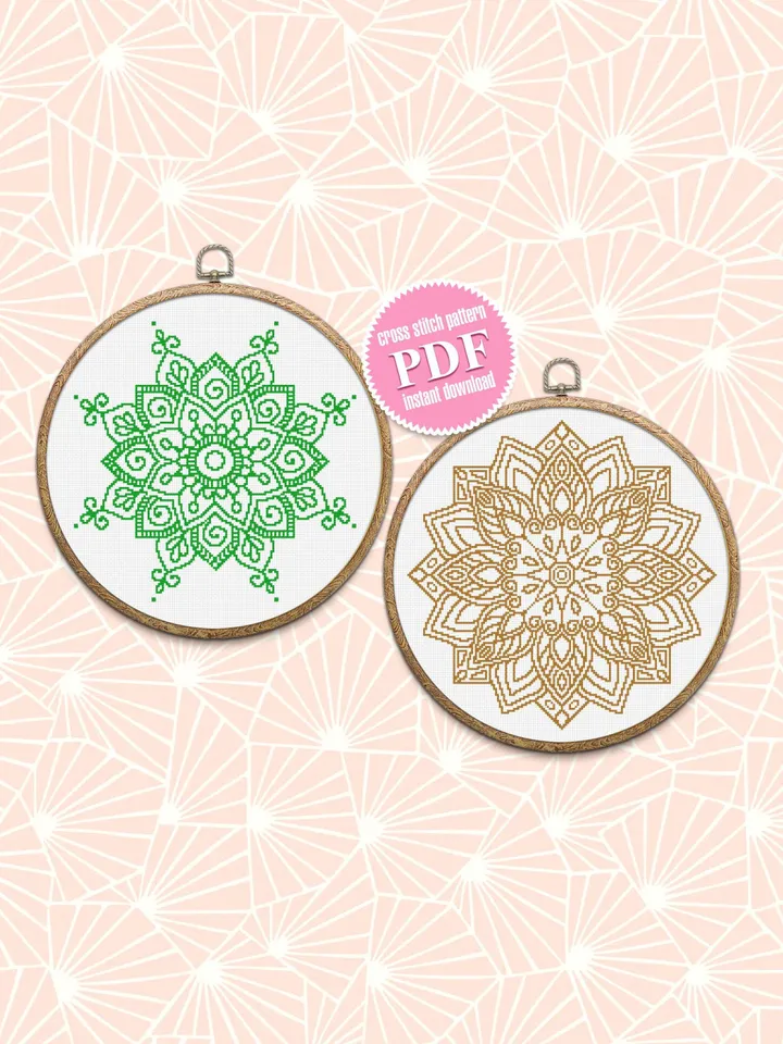 Mandala set cross stitch pattern download PDF Monochrome mandala cross stitch chart, Mandala ornament embroidery, Home decor Mandala PDF #S9